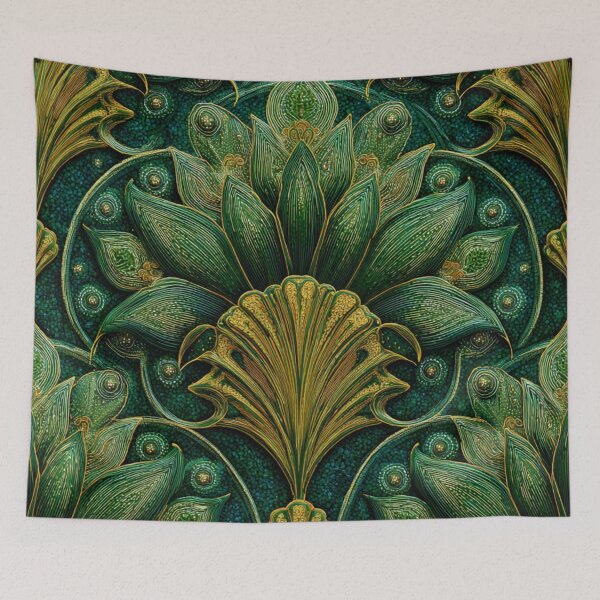 Item preview, Art Nouveau Luxury Gold Green Pattern designed and sold by GrinGalore.