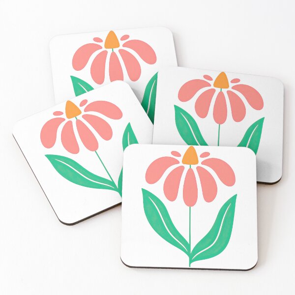 Item preview, Minimalist Pink Coneflower with Green Leaves designed and sold by ArtfulWeave.