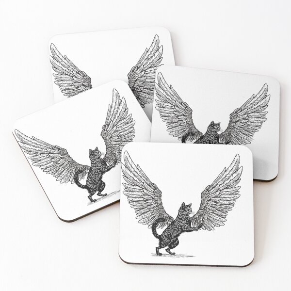 Item preview, Winged Cat Sketch – Fantasy Feline Art | Farwawears designed and sold by farwawears.