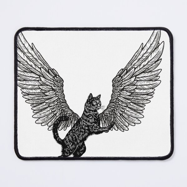 Item preview, Winged Cat Sketch – Fantasy Feline Art | Farwawears designed and sold by farwawears.