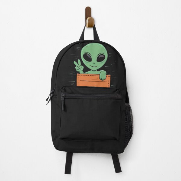 Artikelvorschau, Niedliches Alien in der Tasche – Friedenszeichen, grünes Alien-Cartoon-Design entworfen und verkauft von dortmond.