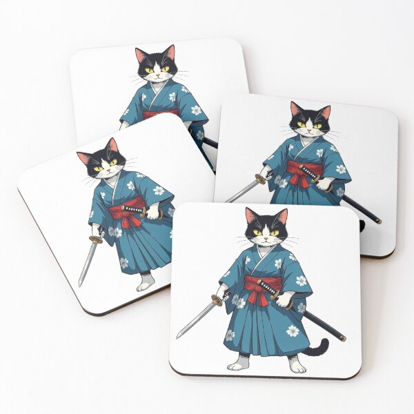 Item preview, Samurai Cat Warrior in Blue Kimono designed and sold by AnimateLover.