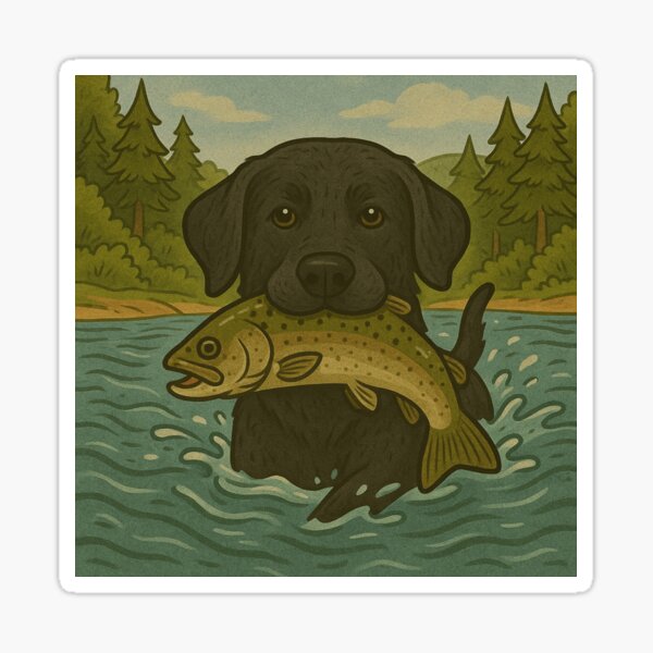 Item preview, Lab catching fish designed and sold by Outdoor Adventure.