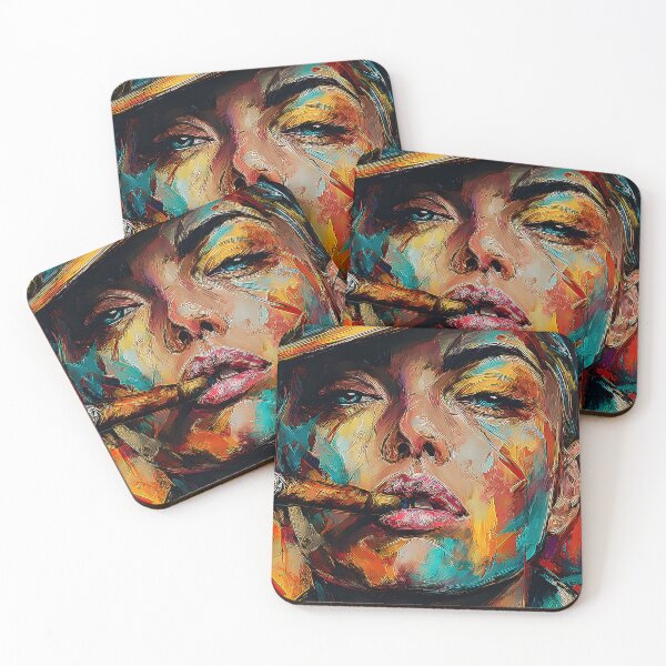 Item preview, Cigar Muse - Expressive Portrait of a Woman in Bold Colors and Smoky Mystery designed and sold by OlfactoART Studio.