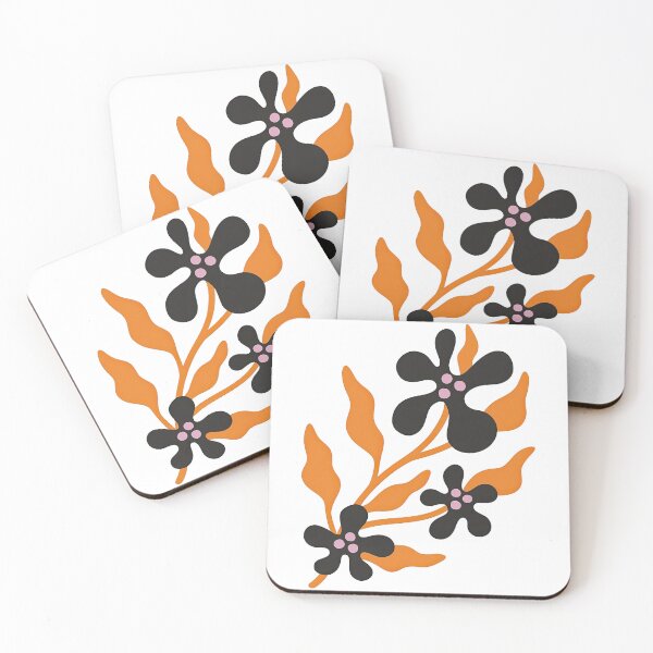 Item preview, Black and Orange Floral Design with Pink Centers designed and sold by ArtfulWeave.