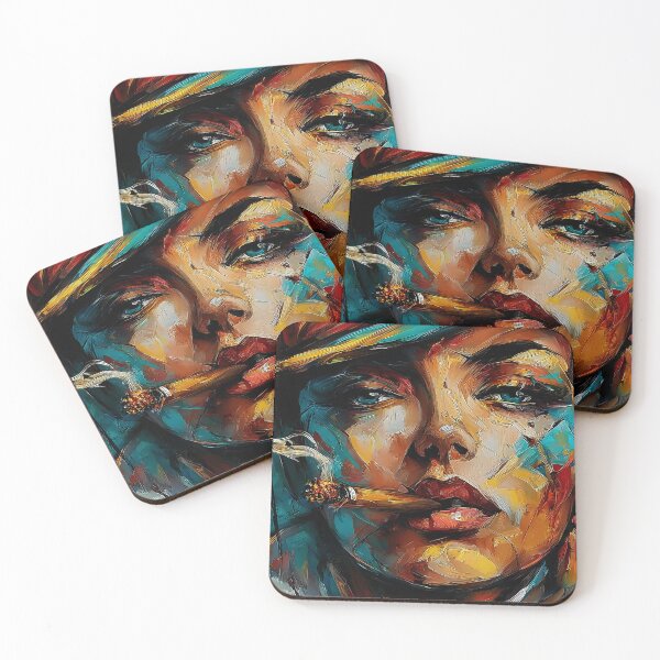 Item preview, Command Attention with Style - Vibrant Portrait of a Woman Wearing a Hat and Smoking a Cigar designed and sold by OlfactoART Studio.