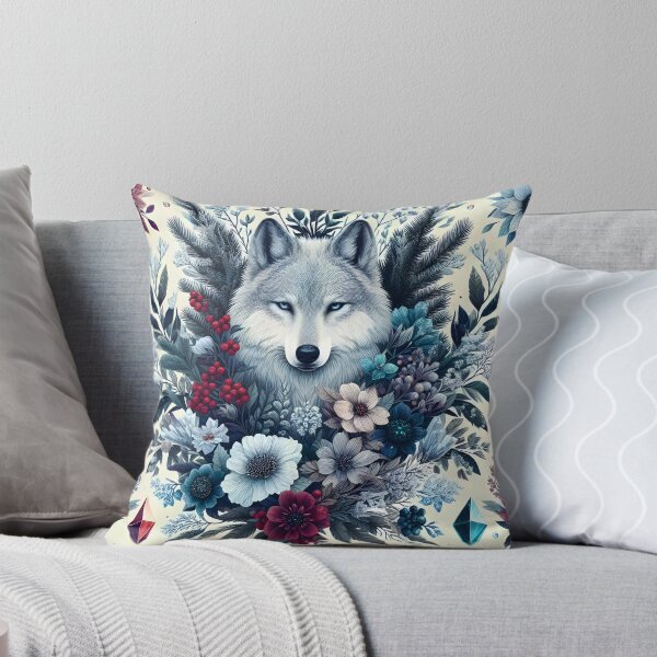 Item preview, Botanical Winter Wolf – Floral Portrait with Red Berries Frozen Plants designed and sold by EmeraldeaArt.