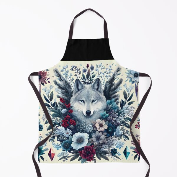 Item preview, Botanical Winter Wolf – Floral Portrait with Red Berries Frozen Plants designed and sold by EmeraldeaArt.