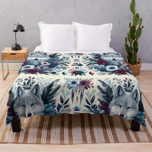 Item preview, Botanical Winter Wolf – Floral Portrait with Red Berries Frozen Plants designed and sold by EmeraldeaArt.