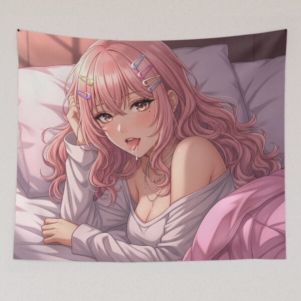 Item preview, Drooling pink-haired waifu in comfy sheets designed and sold by GerwantSHOP.