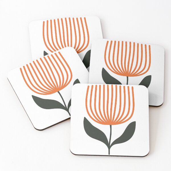 Item preview, Minimal Orange Line Flower with Dark Green Leaves designed and sold by ArtfulWeave.