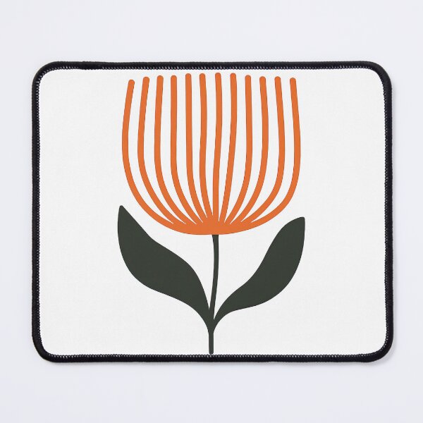 Item preview, Minimal Orange Line Flower with Dark Green Leaves designed and sold by ArtfulWeave.