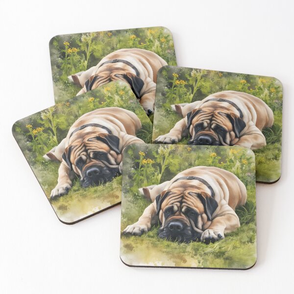 Item preview, Beige Mastiff Dog in Wildflower Meadow – Cute Big Dog Illustration for Mastiff Lovers designed and sold by EmeraldeaArt.