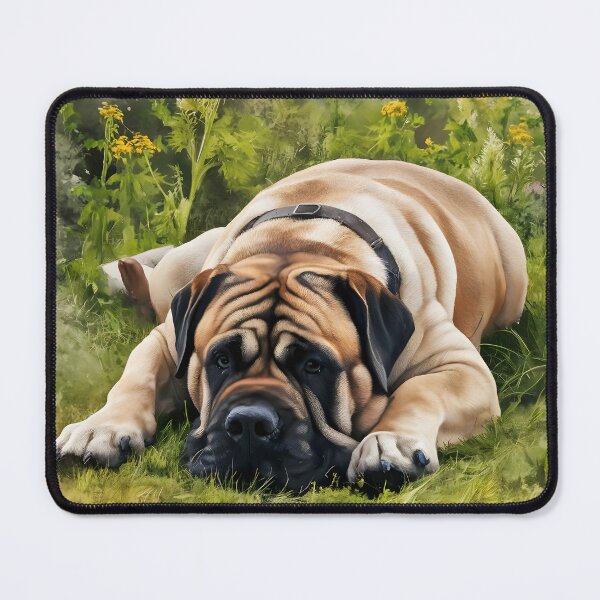 Item preview, Beige Mastiff Dog in Wildflower Meadow – Cute Big Dog Illustration for Mastiff Lovers designed and sold by EmeraldeaArt.