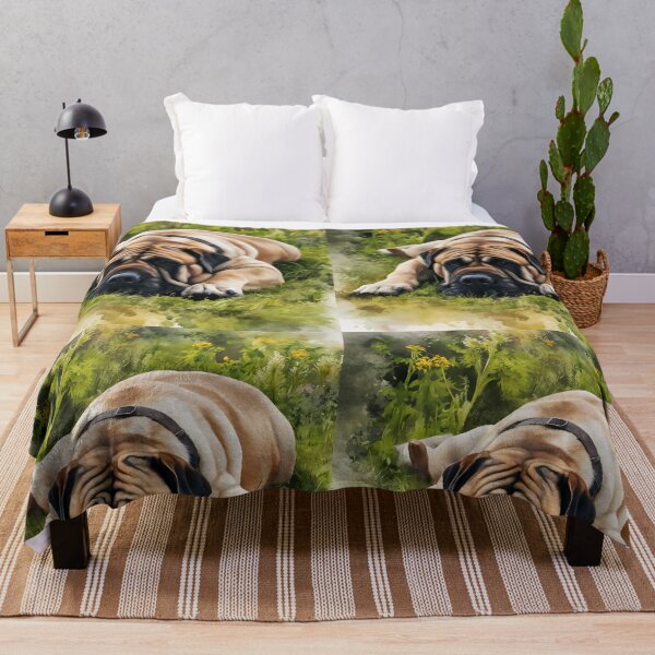 Item preview, Beige Mastiff Dog in Wildflower Meadow – Cute Big Dog Illustration for Mastiff Lovers designed and sold by EmeraldeaArt.