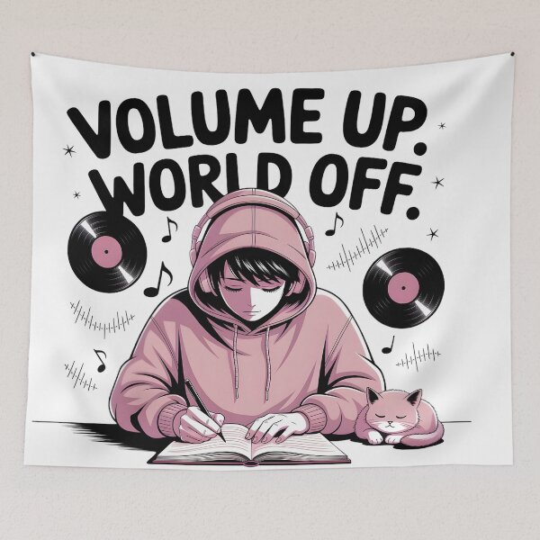 Item preview, Volume Up, World Off – Lo-Fi Study Cat Vibes Digital Art designed and sold by AnnDesignStudio.