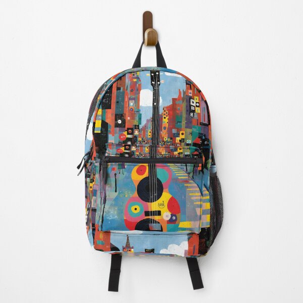 Item preview, City Beats in Color - Giant Guitar Blends into a Vibrant Urban Street Scene Abstract Digital AI Generated Art designed and sold by OlfactoART Studio.