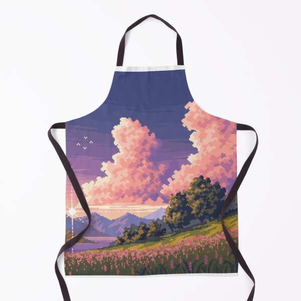 Item preview, Pixel Art Sunset Meadow — Pink Wildflowers, Lake & Pastel Mountains designed and sold by darkskinbender.