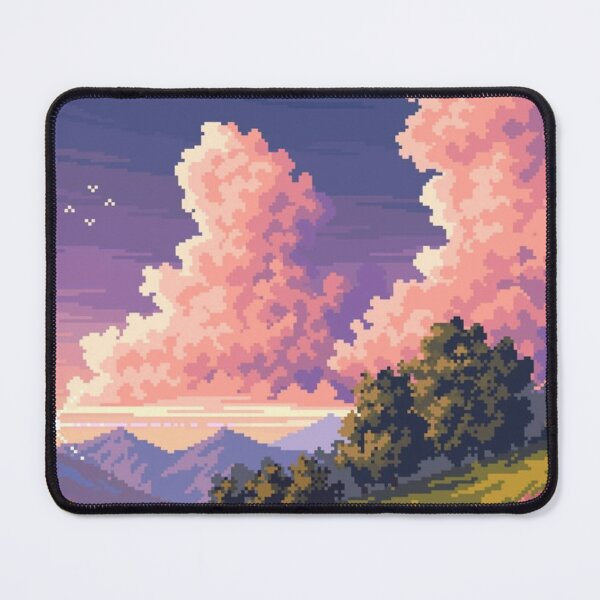 Item preview, Pixel Art Sunset Meadow — Pink Wildflowers, Lake & Pastel Mountains designed and sold by darkskinbender.