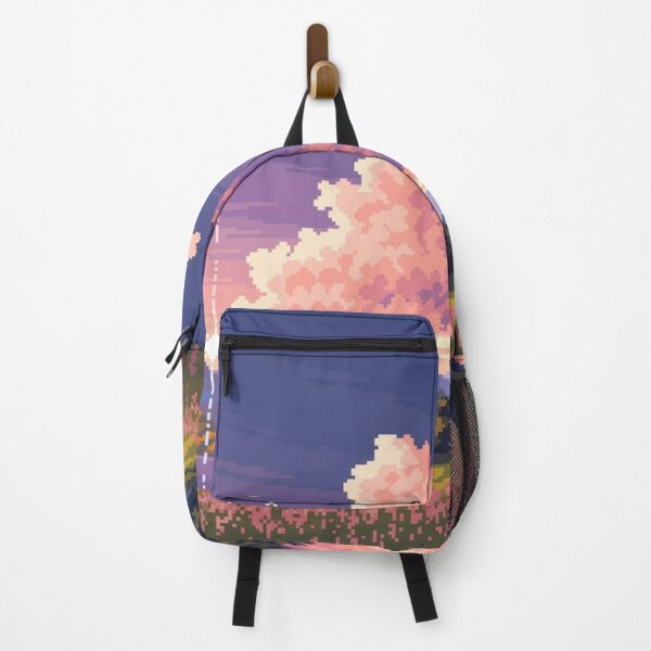 Item preview, Pixel Art Sunset Meadow — Pink Wildflowers, Lake & Pastel Mountains designed and sold by darkskinbender.