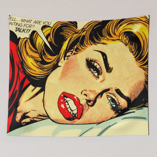 Item preview, 1960s Bedtime Female Portrait AI Pop Art | PILLOW TALK designed and sold by NickWhittleArt.