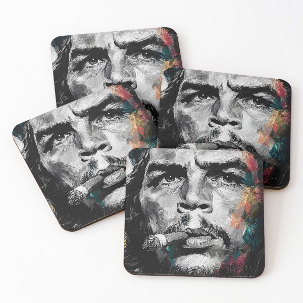 Item preview, Monochrome Resolve Meets Colorful Energy - Intense Guevara Portrait with Cigar and Abstract Accents designed and sold by OlfactoART Studio.