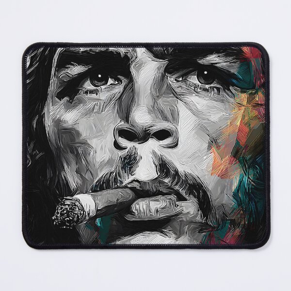 Item preview, Monochrome Resolve Meets Colorful Energy - Intense Guevara Portrait with Cigar and Abstract Accents designed and sold by OlfactoART Studio.