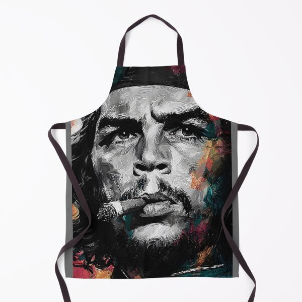 Item preview, Monochrome Resolve Meets Colorful Energy - Intense Guevara Portrait with Cigar and Abstract Accents designed and sold by OlfactoART Studio.