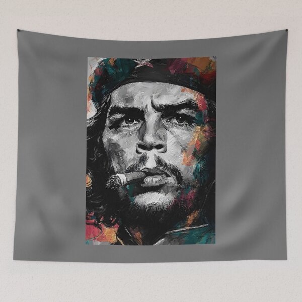 Item preview, Monochrome Resolve Meets Colorful Energy - Intense Guevara Portrait with Cigar and Abstract Accents designed and sold by OlfactoART Studio.