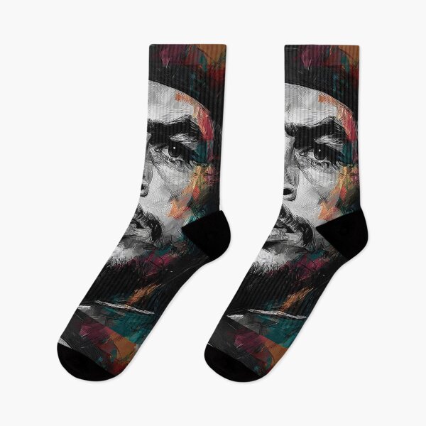 Item preview, Monochrome Resolve Meets Colorful Energy - Intense Guevara Portrait with Cigar and Abstract Accents designed and sold by OlfactoART Studio.
