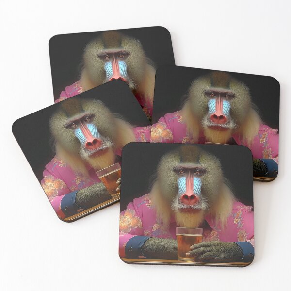 Item preview, Mandril in a Colorful Shirt Holding a Drink designed and sold by Artessie.
