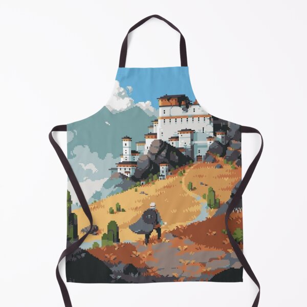 Item preview, Pixel Art Wanderer — Cloaked Traveler Approaching Mountain Village designed and sold by darkskinbender.