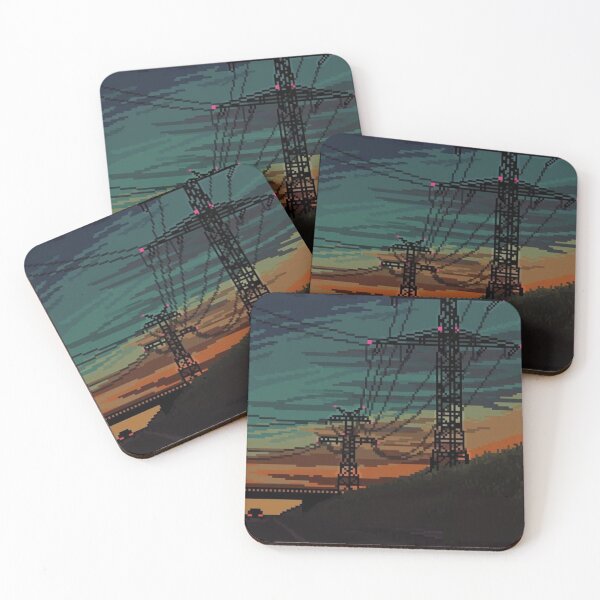 Item preview, Melancholic Pixel Art Highway at Sunset — Twilight Scene with Power Lines designed and sold by darkskinbender.