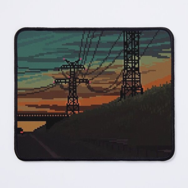Item preview, Melancholic Pixel Art Highway at Sunset — Twilight Scene with Power Lines designed and sold by darkskinbender.