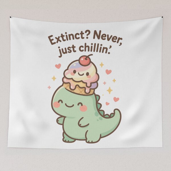 Item preview, Kawaii Dinosaur Wearing Ice Cream as a Hat designed and sold by IslaKarisArt.