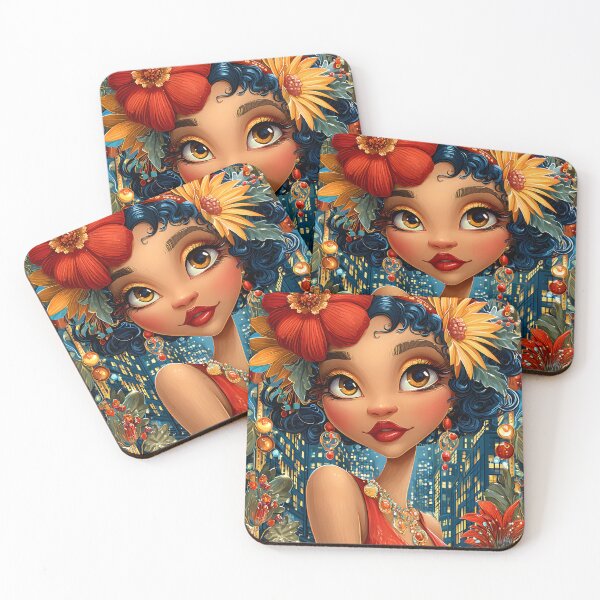 Item preview, Vibrant Woman in Floral Elegance Against Cityscape designed and sold by Artessie.