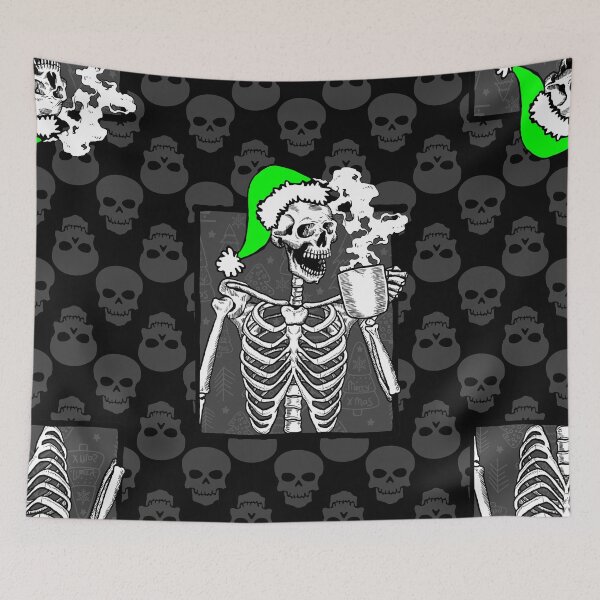 Item preview, goth black christmas skull coffee skeleton acid green designed and sold by Gossip Rag.