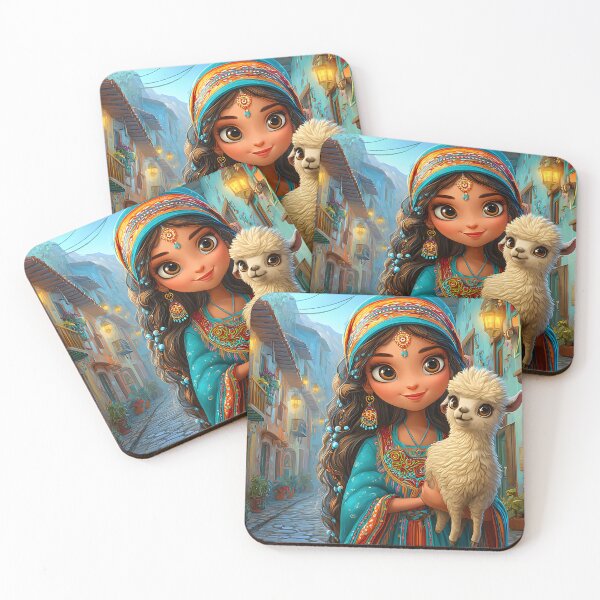 Item preview, Enchanting Girl with Llama in Vibrant Town Scene designed and sold by Artessie.