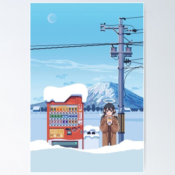 Item preview, Winter Vending Machine – Japanese Pixel Art Snow Scene designed and sold by darkskinbender.