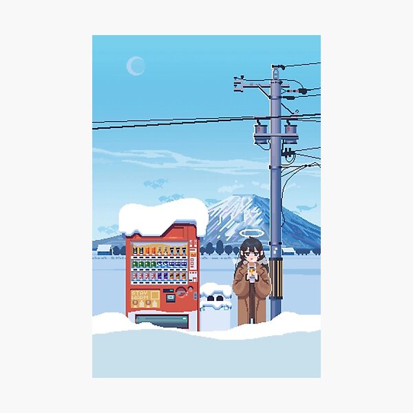 Item preview, Winter Vending Machine – Japanese Pixel Art Snow Scene designed and sold by darkskinbender.
