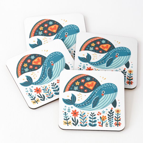 Item preview, Blue Whale: Hope for Wildlife: Ocean Superhero - Scandinavian Folk Art by heidiannemorris © designed and sold by FOLK ART FUSION by heidiannemorris.