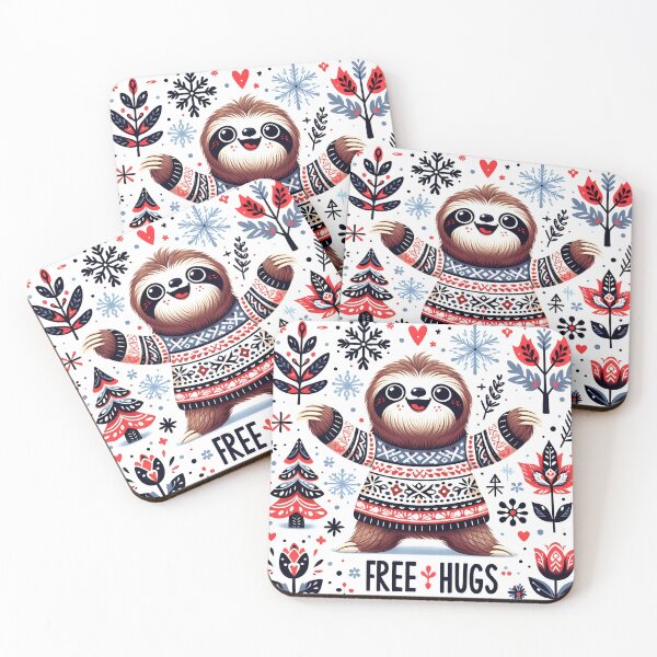 Item preview, Free Hugs Sloth - Scandinavian Folk Art by heidiannemorris © designed and sold by FOLK ART FUSION by heidiannemorris.