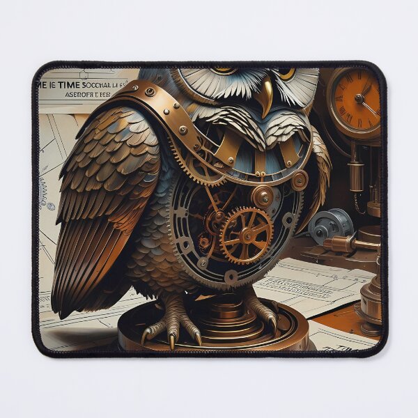 Item preview, TIME IS JUST A SOCIAL CONSTRUCT - Steampunk Clockwork Owl Art for Engineers & Philosophers, Blueprint Posters & Notebooks designed and sold by Rilindi.