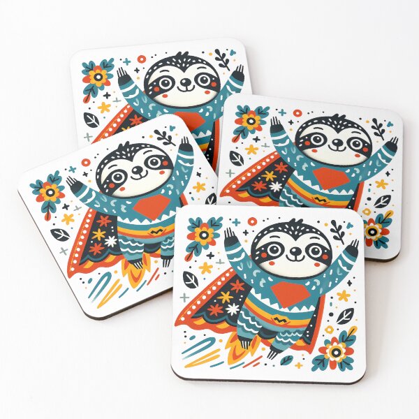 Item preview, Sloth: Superhero Sloth - Scandinavian Folk Art by heidiannemorris © designed and sold by FOLK ART FUSION by heidiannemorris.