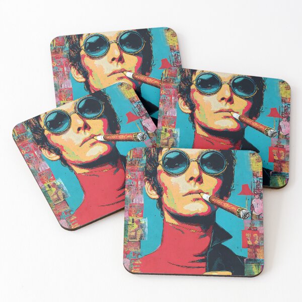 Item preview, Retro Swagger in Smoke - Stylish Man with Round Sunglasses and Cigar Against Vibrant Vintage Collage designed and sold by OlfactoART Studio.