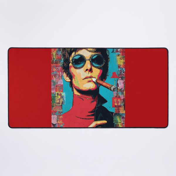 Item preview, Retro Swagger in Smoke - Stylish Man with Round Sunglasses and Cigar Against Vibrant Vintage Collage designed and sold by OlfactoART Studio.