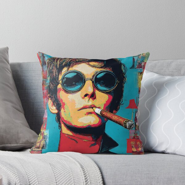 Item preview, Retro Swagger in Smoke - Stylish Man with Round Sunglasses and Cigar Against Vibrant Vintage Collage designed and sold by OlfactoART Studio.