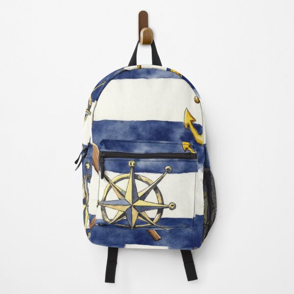 Item preview, Bold Nautical Stripes with Gold Anchors and Compasses designed and sold by rustyroofco.