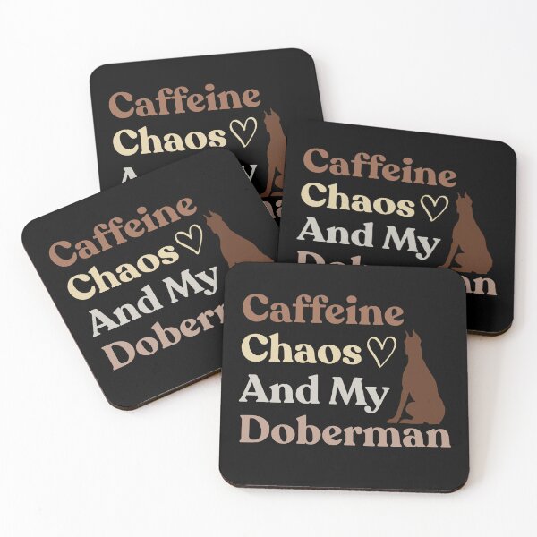 Item preview, Caffeine Chaos and My Doberman Funny Dog Mom Quote for Coffee Lovers designed and sold by Guess4best.