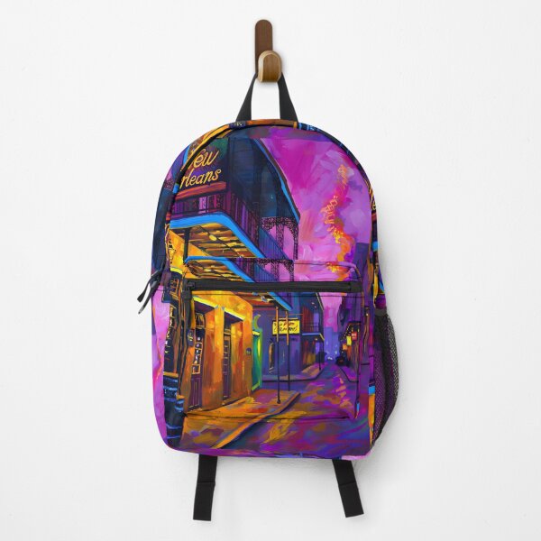 Artikelvorschau, Folgen Sie dem Glanz zu den Bar-Nächten in New Orleans – eine lebendige Gasse voller Farben und Kultur. Abstrakte digitale KI-Kunst entworfen und verkauft von OlfactoART Studio.